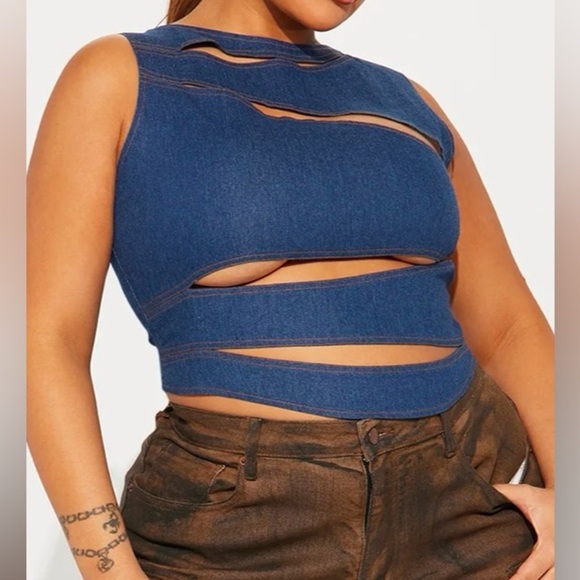 Fashion Nova Tops - Blue Cutout Top | ‘Better Than Your Next Denim Top ‘
